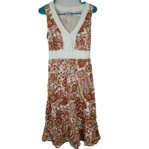 Prairie Cotton Womens Sleeveless A Line Dress Medium Brown White BOHO Beach